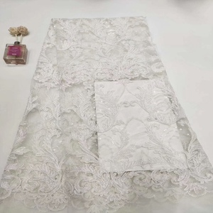 2019 vestido de noche de dubai bordado de lujo azul cielo tela de encaje guipur con purpurina - Product Image 4