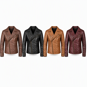 <b>Men's</b> Genuine Leather Asymmetrical Zip Biker <b>Jacket</b> Vintage Brown Motorcycle Coat Quilted Sleeve Moto Outerwear - Product Image 3