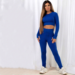 Conjunto de ropa de yoga para mujer, leggings de cintura alta, sujetador deportivo, 2 piezas, sin costuras, para entrenamiento, fitness, gimnasio, correr, ropa deportiva al por mayor - Product Image 1
