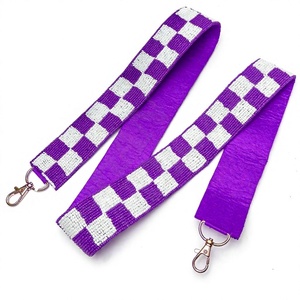 Sangle de sac en perles violettes et blanches réglables Broderie en coton faite à la main pour un usage quotidien pour les concerts et les jeux - Product Image 1