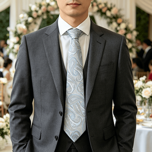 Cravate en soie jacquard à motif cachemire bleu floral de 7 cm pour homme, accessoire de costume formel - Product Image 5