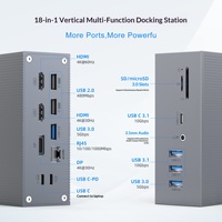 Hub Ekstensi Port Jaringan Gigabit Komputer USB Tipe C Desktop 16-In-1 dengan Stok Paduan Aluminium 2.0 PD100W USB3.0