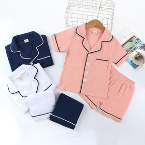 2 9M-13Y 100% algodão verão criança roupa dos miúdos pijamas peça conjunto sleepwear conjunto loungewear conjuntos de linho de linho de manga curta pijama - Product Image 1