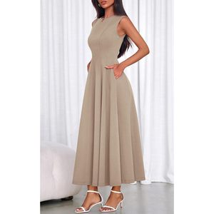 Vestido Maxi sin Mangas con Cuello Redondo FOXA para Mujer, Vestido de Fiesta Semi Formal Elegante con Corte en A, Cintura Natural, Tela Cómoda - Product Image 4