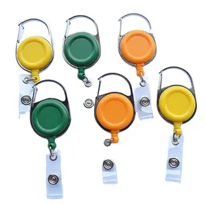 Round shape retractable carabiner badge lighter leash holder with Rotatable or no Rotate back clip