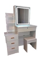 Table de maquillage moderne en MDF éclairée avec miroir et tabouret rembourré – Ensemble coiffeuse