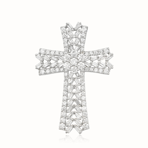 Collar Clásico de Compromiso con Colgante de Cruz y Diamante CVD Cultivado en Laboratorio, Chapado en Oro de 10K/14K/18K sobre Plata Personalizada, Cadena para Suéter, Regalo VS - Product Image 1