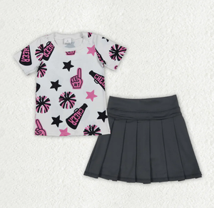 ชุดเสื้อยืดแขนสั้นพิมพ์ลายพร้อมกระโปรงจีบสำหรับเด็กผู้หญิง 2 ชิ้น - Product Image 2