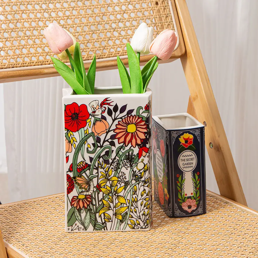 Nordic luxo bonito livro forma vasos escritório personalizado sala de estar decoração home vaso livro de cerâmica para flores