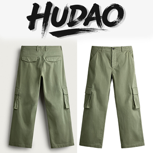 <span class=keywords><strong>Pantaloni</strong></span> Tattici Casual da Uomo Hudao Nuovo Stile, Verdi, Gamba Dritta, Cargo <span class=keywords><strong>con</strong></span> Tasche a Patta, <span class=keywords><strong>Pantaloni</strong></span> da Lavoro in Tela Utility - Product Image 4
