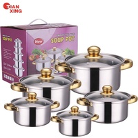 Tianxing - Accessoires de cuisine très vendus - Ensemble de 10 casseroles - Ensemble de marmites - Ustensiles de cuisine antiadhésifs roses avec poignée dorée
