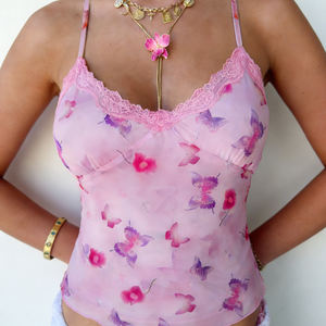 Camisola de doble capa con estampado de mariposas para mujer, top corto sin mangas, informal, para vacaciones, versátil - Product Image 3