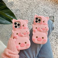 Étui design pour téléphone 3D mignon petit cochon rose couverture en Silicone souple dessin animé étui de téléphone pour iPhone 12 13 14 15 pro max