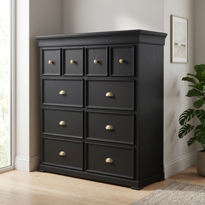 Commode moderne à 10 tiroirs – 4 tiroirs petits et 6 tiroirs moyens, en Radiata/MDF durable, poignées en alliage robuste, blanc/noir - Product Image 1