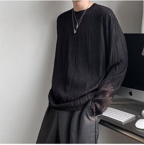 Liu Ming estilo coreano nuevos productos hombres ropa Casual cuello redondo pulóver manga larga suelta Hip Hop Tops camiseta - Product Image 3