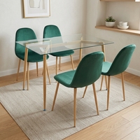 Ensemble de table à manger en verre avec surface en verre trempé transparent et chaises à dossier pour la maison, petit appartement, vente en gros