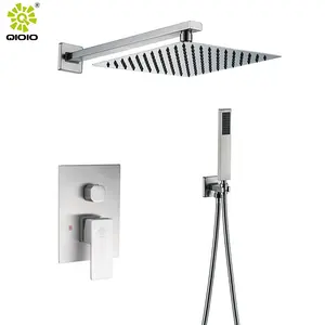 Brushed nickle silver hot cold mixer in wall mounted rain concealed bathroom shower