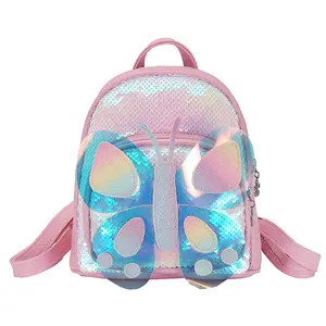 Mini mochila de lentejuelas para niños, morral escolar pequeño de mariposa, a la moda