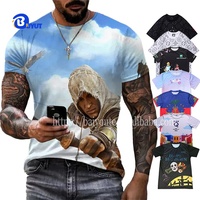 Kaus motif kerangka 3D kustom warna campuran gaya Hip Hop untuk pria dan wanita kain rajut ukuran besar desain kreatif