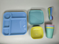 Service de table 24 pièces avec assiettes carrées en PP à compartiments, couverts réutilisables, vaisselle pour la maison et la cuisine