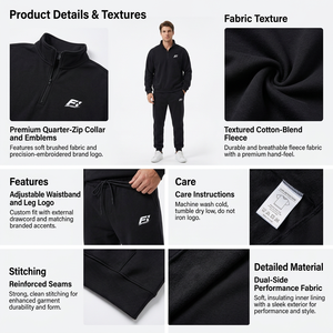 Half Zip Men's Jogger <b>Tracksuit</b> Set Custom Streetwear Quarter zip up Sweat Suit Wholesale USA Supplier Relaxed Fit 100% Cotton - Product Image 6