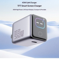 Chargeur GaN 45W avec affichage numérique, chargeur intelligent AI compatible avec les prises US/EU/UK, charge rapide PD pour ordinateurs portables et téléphones mobiles.