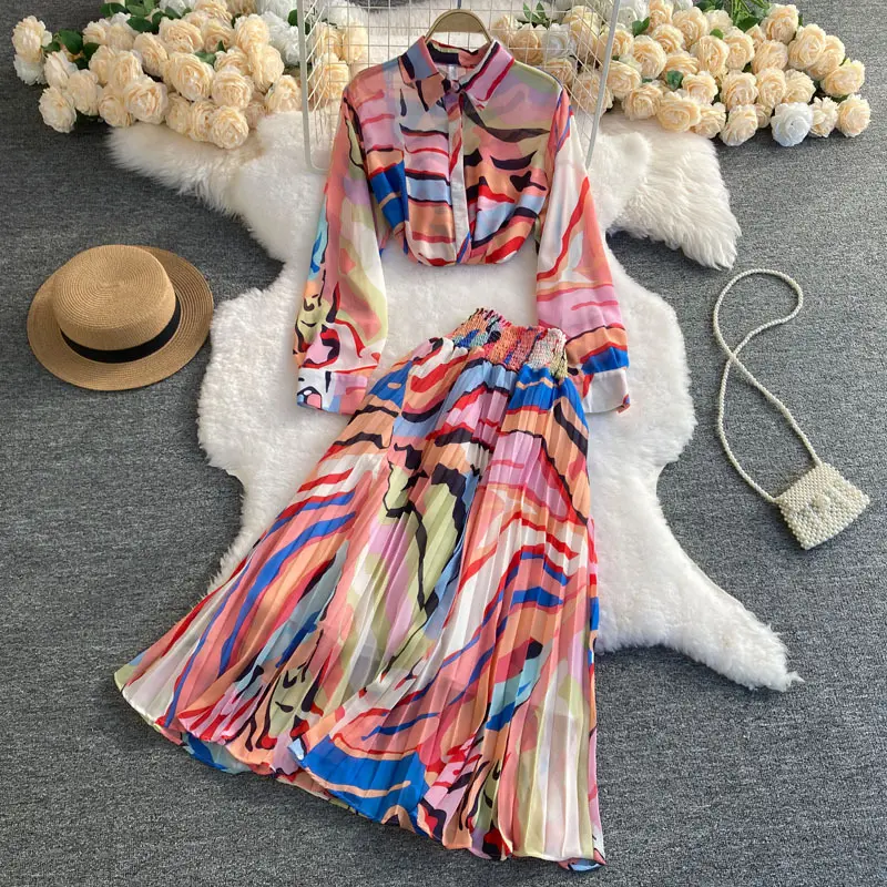 2022 Bohemian Style High Waist Two Piece Set Chiffon Boho Summer Dresses Long Maxi Elegant Casual Dress Women Lady Elegant