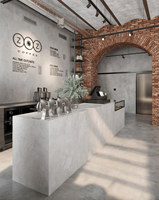 Design d'intérieur moderne pour café avec tables à manger et comptoirs de bar, solution de mobilier commercial pour café