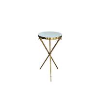Table d'appoint haute en acier inoxydable doré avec plateau en verre et pieds en bambou