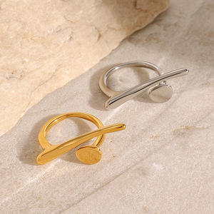 Bague à motif géométrique irrégulier, en acier inoxydable plaqué or 18 carats, bijoux de mode unisexe, cadeau - Product Image 2
