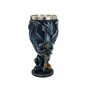 Resin Ancient Blue Winged Dragon with Sword Collectible Goblet Dragon Mug Cup