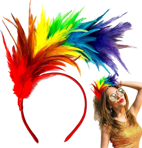 Trendy gekleurde veren fascinator haarband zwarte zwaan maskerade feestelijke kerst hoofdband accessoires voor feestdagen - Product Image 1