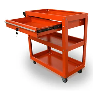 JZD Factory Factory Supply 3 Tier Heavy Duty Workshop Tool Cart With 1 Drawer 4 Wheels Hand Push Metal Tool Hand Cabinet