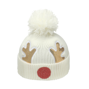 <span class=keywords><strong>Bonnet</strong></span> en laine chaud pour fille et garçon avec pompon, bonnets d'hiver tricotés au crochet pour bébé avec paillettes - Product Image 3