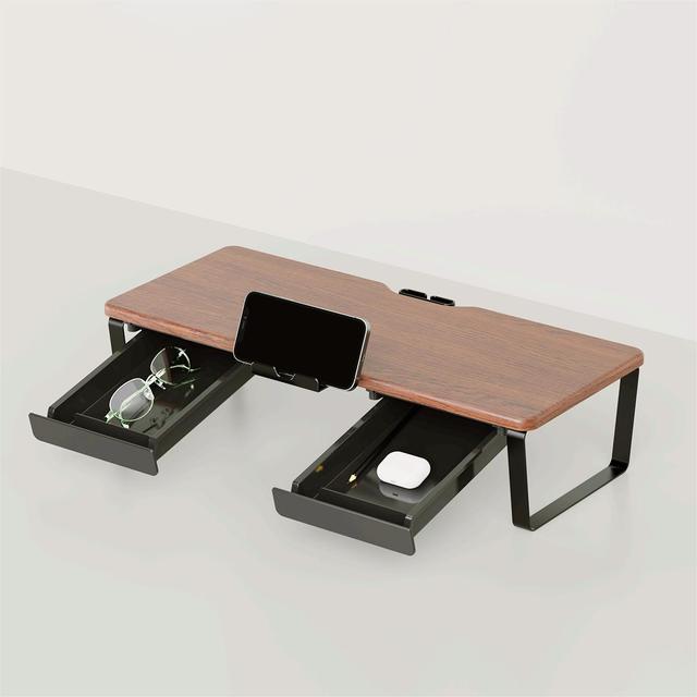 Multi-function Double Drawer Storage with Mobile Phone Holder IMac Notebook Monitor Stand Riser