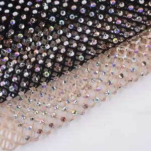 Factory Direct Sales 2021 Stretch Elastic Net Trim Crystal Glass Rhinestone Mesh Fabric