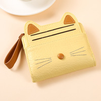 Dompet Pendek PU Motif Kucing Lucu, Banyak Slot Kartu, Kantong Uang Ber-resleting, Dompet Sederhana Modis