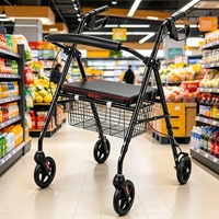 Chariot de courses commercial détachable en acier au carbone, déambulateur pour personnes âgées, chariot léger à 4 roues pour les courses en extérieur