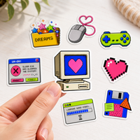 Autocollants personnalisés en pixel art, dessins animés, imperméables, rétro, néon, 8 bits, autocollants décoratifs en vinyle découpés à la forme, pour ordinateur portable