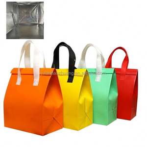 Bolsa Térmica Impermeable de Tela No Tejida con Aislamiento de Papel de Aluminio Rosa y Rayas con Logotipo, Personalizada para Entrega de Pan y Cerveza - Product Image 4