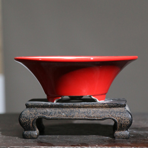 Pot à Bonsaï en Céramique Dudu, Glaçure Jaune, Petite Forme Ronde, Style Chinois Traditionnel - Product Image 3
