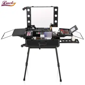 Mini étui de Train pour maquillage LED, boîte d'organisation Portable pour produits de beauté avec miroir et 4 roues détachables