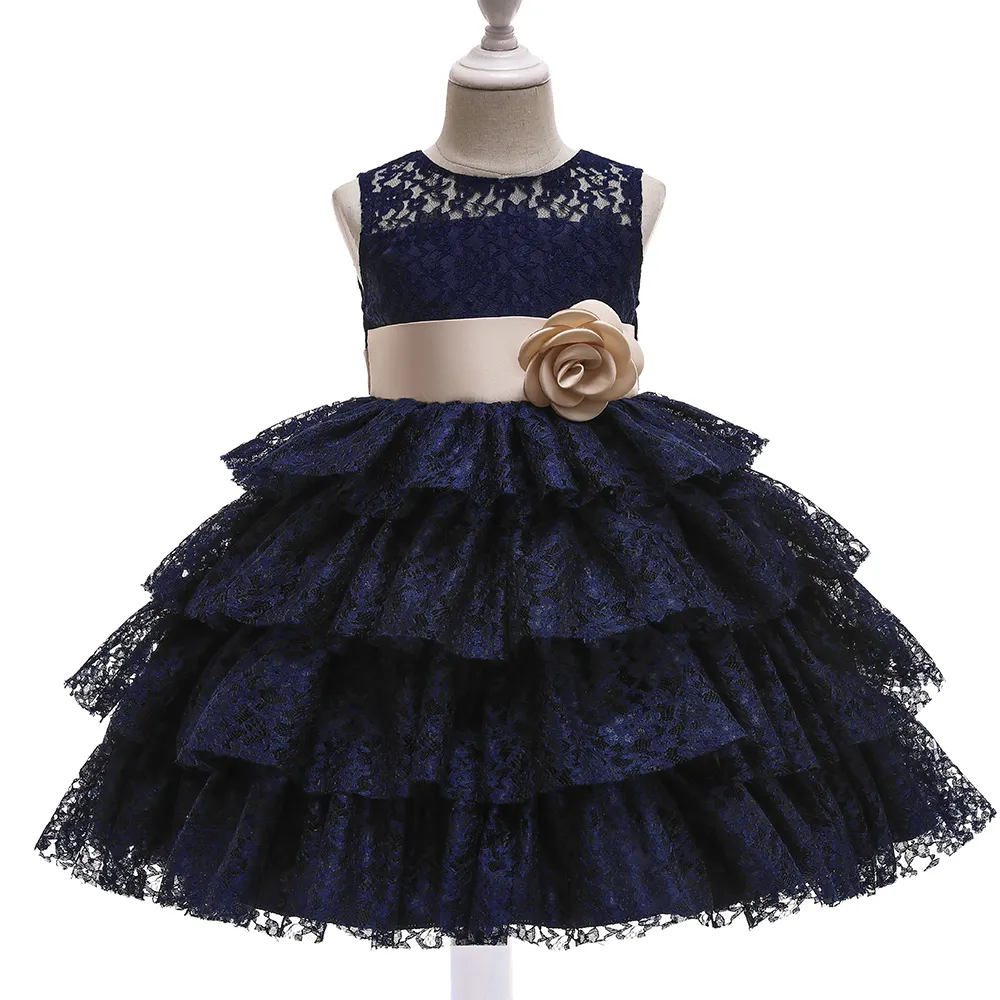 Robes en dentelle pour filles Derniers modèles Vêtements d'été mignons pour enfants Robe d'anniversaire pour bébé fille à fleurs