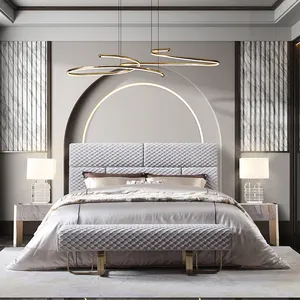 Desain terbaru Italia 2024 disesuaikan papan kepala tinggi mewah ukuran king rumbai tempat tidur berlapis kain