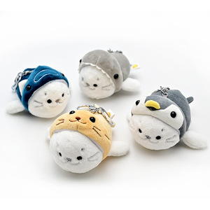 Wholesale Cartoon Seal & Penguin Plush Keychains Flannel Stuffed Animal Dolls for Party Decorations Mini Plush Penguin Key Ring
