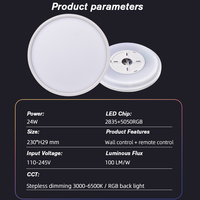 Lustre de plafond LED RBG moderne 24W Ultra-fin rond avec couvercle en ABS 3000-6000K Télécommande pour l'éclairage domestique et hôtelier