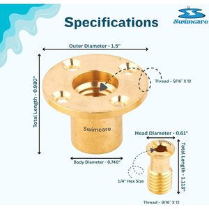 Kit d'ancrage de pont en laiton Swimcare, diamètre extérieur 1,5 po, ancrage robuste pour couverture de piscine avec collier et vis pour piscines enterrées - Product Image 1