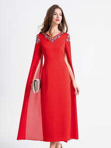 Gaun Ukuran Besar 2024 Musim Gugur Musim Dingin Pesta Koktail Wanita Hiasan Manik-Manik Tangan Panjang Merah Ungu Gaun <span class=keywords><strong>Prom</strong></span> Elegan 6XL 5XL 4XL 3XL - Product Image 2