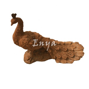 Statua di Pavone Antica in Ghisa Arrugginita, Figurina Animale Realistica L-42cm, Decorazione da Giardino, Artigianato in Metallo - Product Image 6