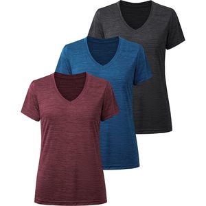 Camisetas Deportivas de Cuello en V para Mujer, Marca Baleenz, Manga Corta, Ajustadas, Transpirables, de Secado Rápido, Color Sólido, para Gimnasio - Product Image 1